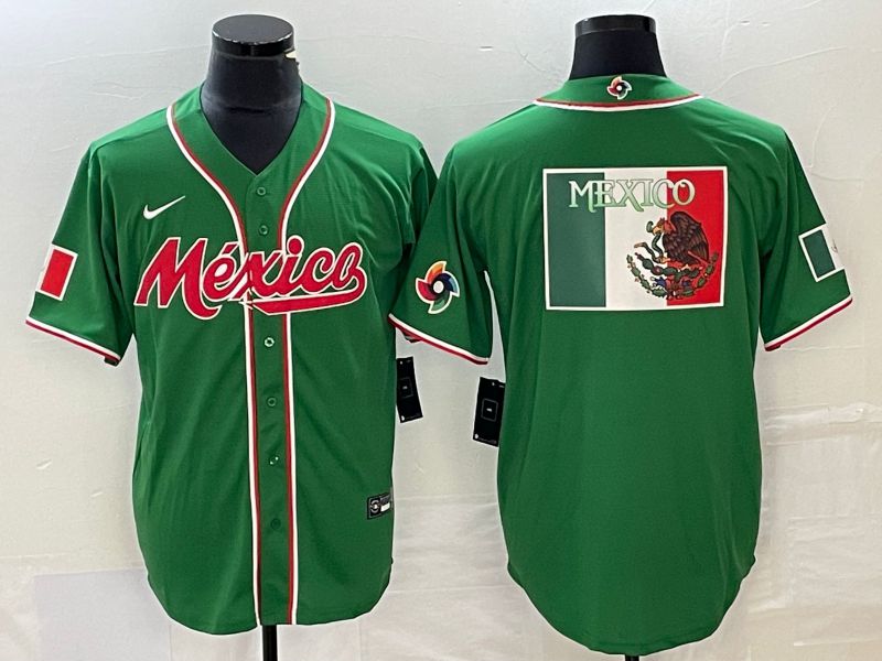 Men 2023 World Cub Mexico Blank Green Nike MLB Jersey6